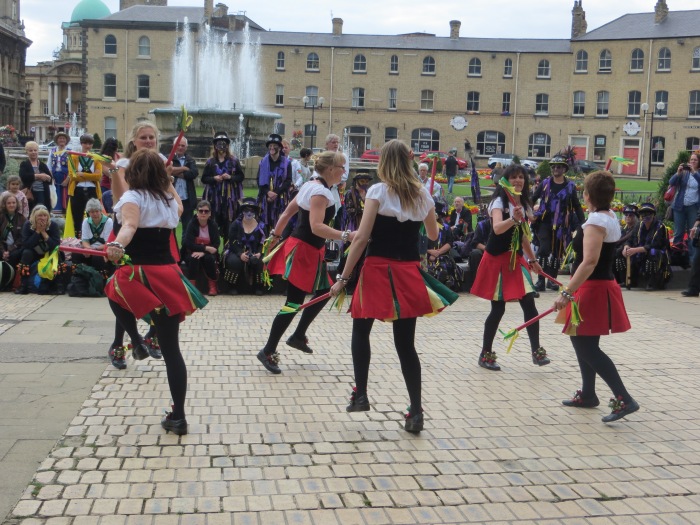 The Kesteven Ladies team make their mark in Queen's Gardens during the Kingston upon Hull Day of Traditional dance, 2015.