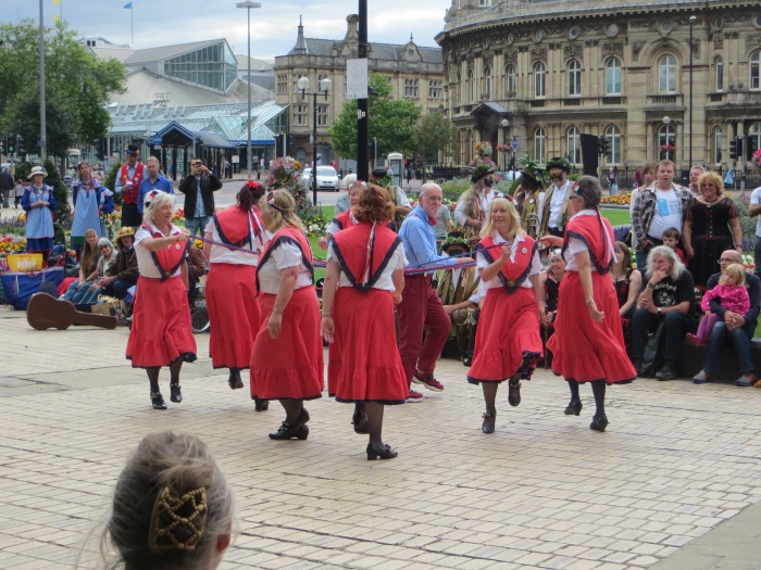 Hull's own Green Ginger Garland Dancers celebrate the Kingston upon Hull Day of Traditional Dance in Queen's Gardens in 2015.